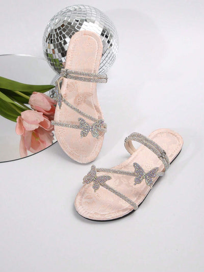 Rhinestone Bow & Multiple Straps Two Way Wear Women's Slippers
