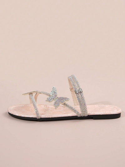 Rhinestone Bow & Multiple Straps Two Way Wear Women's Slippers