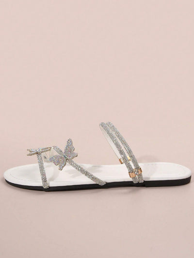 Rhinestone Bow & Multiple Straps Two Way Wear Women's Slippers