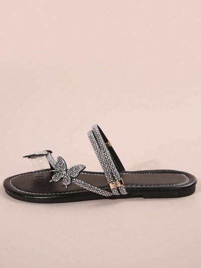 Rhinestone Bow & Multiple Straps Two Way Wear Women's Slippers