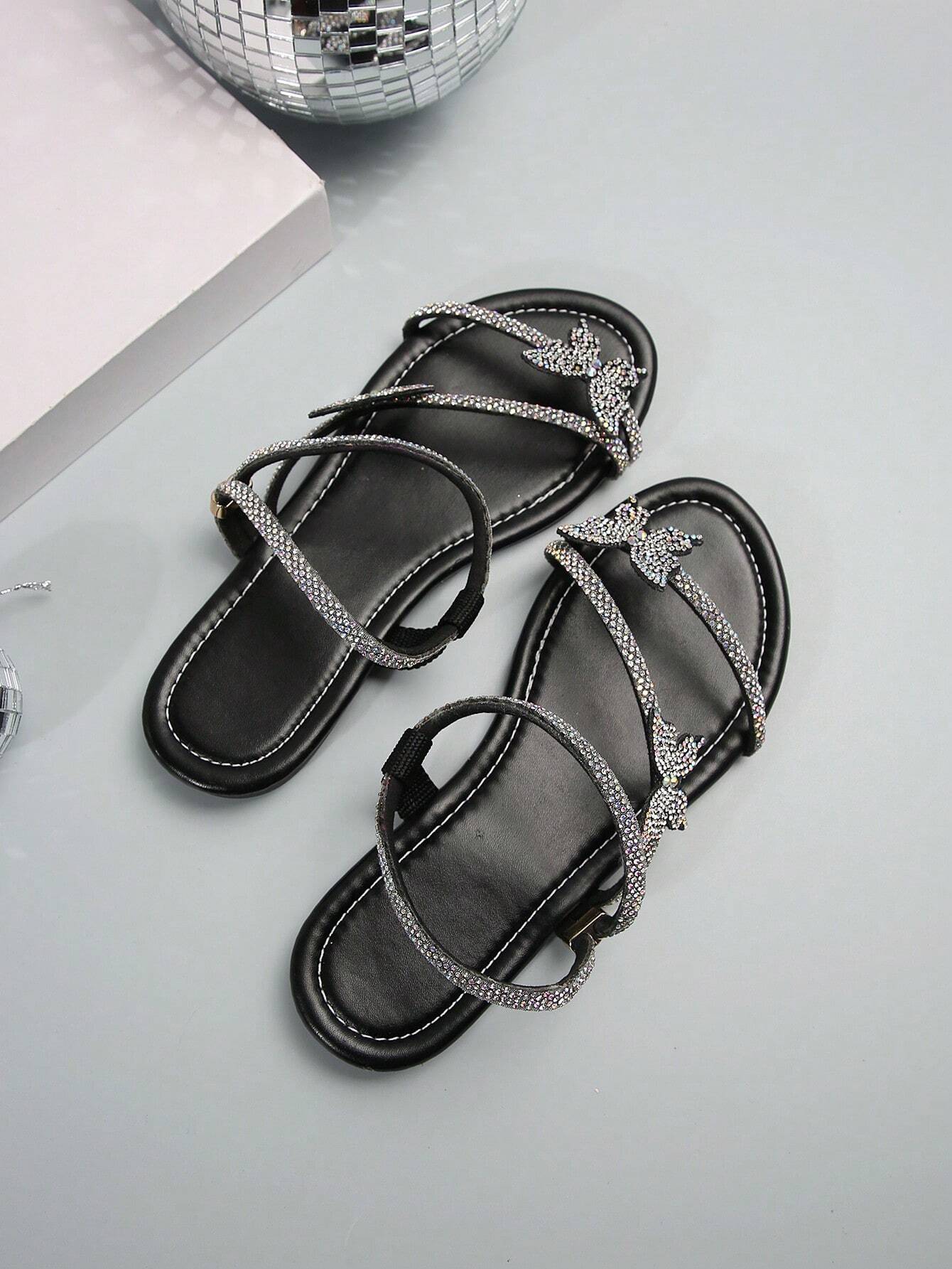 Rhinestone Bow & Multiple Straps Two Way Wear Women's Slippers