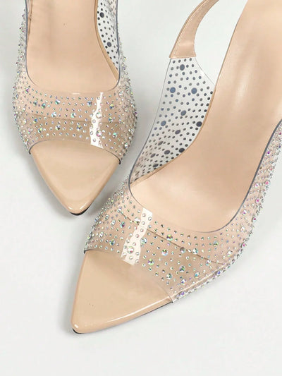 Sexy Pointed Toe Peep Toe Rhinestone Transparent Crystal Heel High Heel Sandals