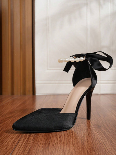2024 Pu New Arrival Sexy & Fashionable Pearl Detail Stiletto Heels Women's Shoes