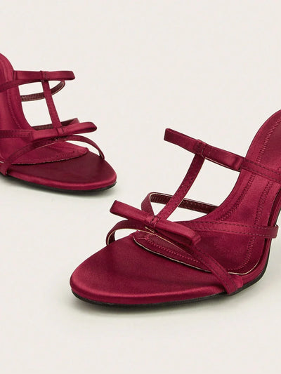 Party & Vacation Sexy Wine Red Bowknot Thin High Heel Sandals