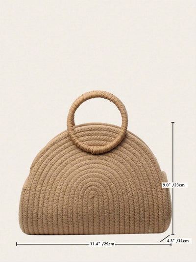 Straw Semi-Circular Tote Bag