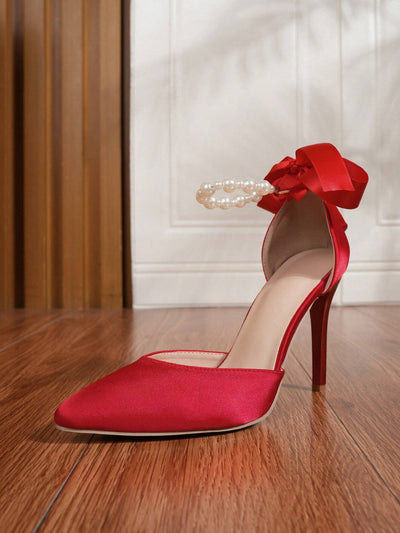 2024 Pu New Arrival Sexy & Fashionable Pearl Detail Stiletto Heels Women's Shoes