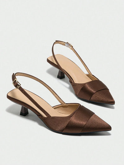 Women Slingback Single Shoes With Buckle Design, Pointed Toe, Kitten Heel, And Back Strap