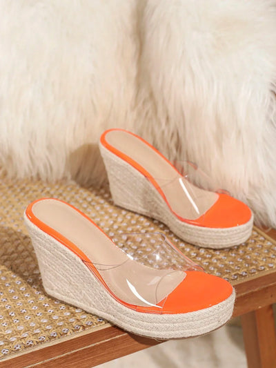 Women Clear Strap Espadrille Wedge Slide Sandals