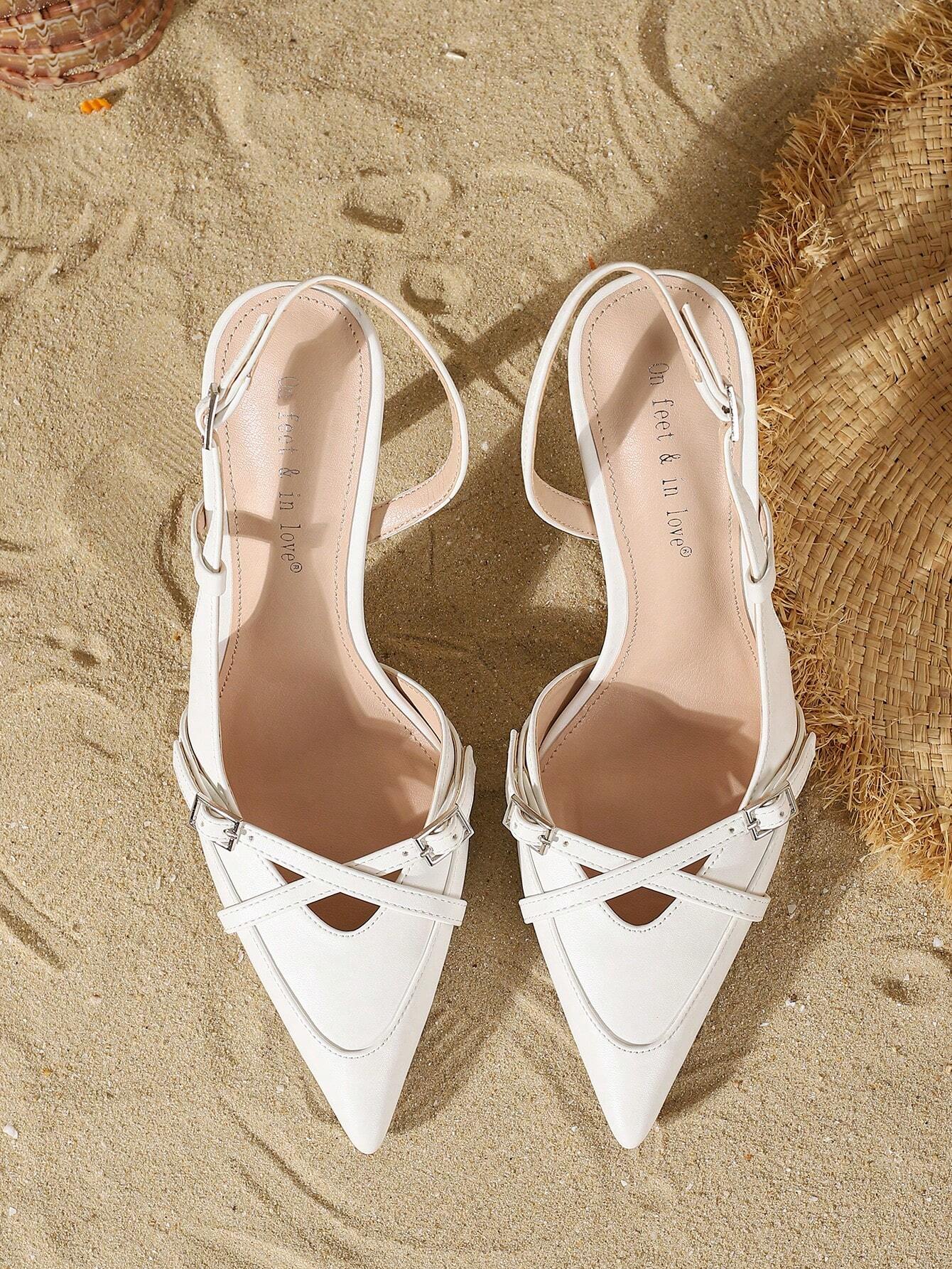 Women's Elegant Crisscross Strap Pointed Toe V-Cut Buckle High Heel Pumps