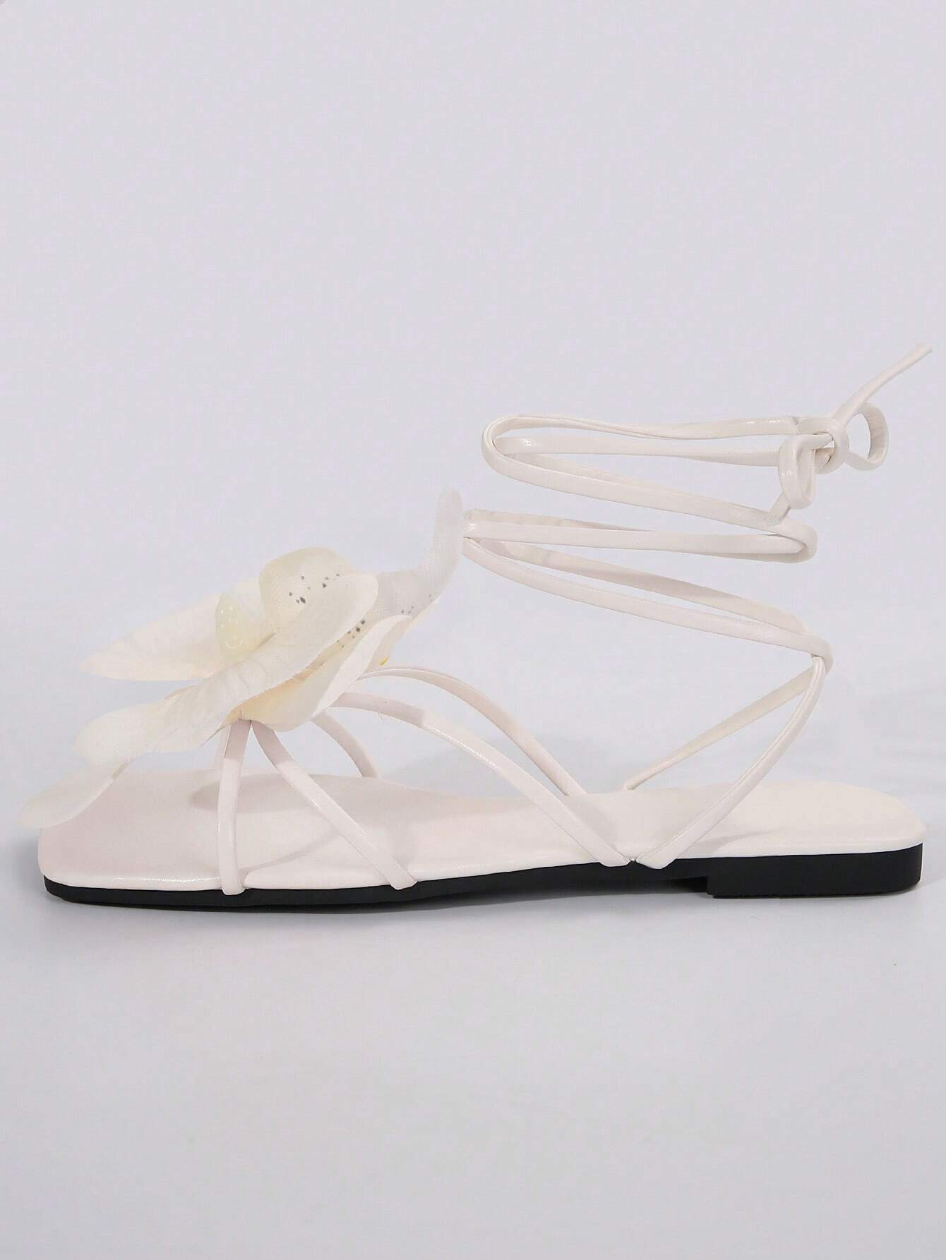 French Flower Strap Flat Slippers