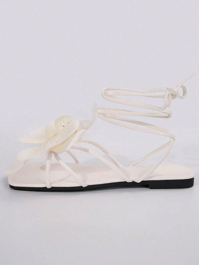 French Flower Strap Flat Slippers