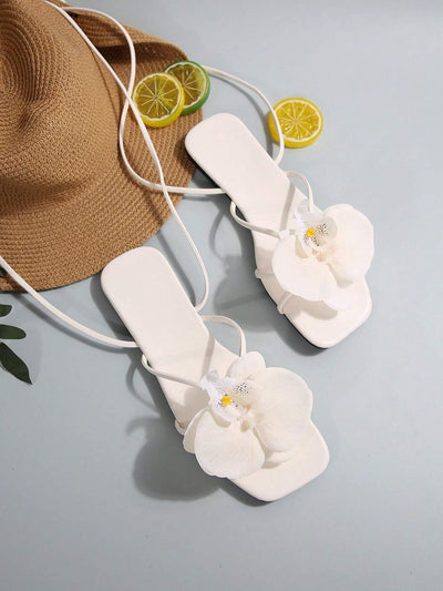 French Flower Strap Flat Slippers