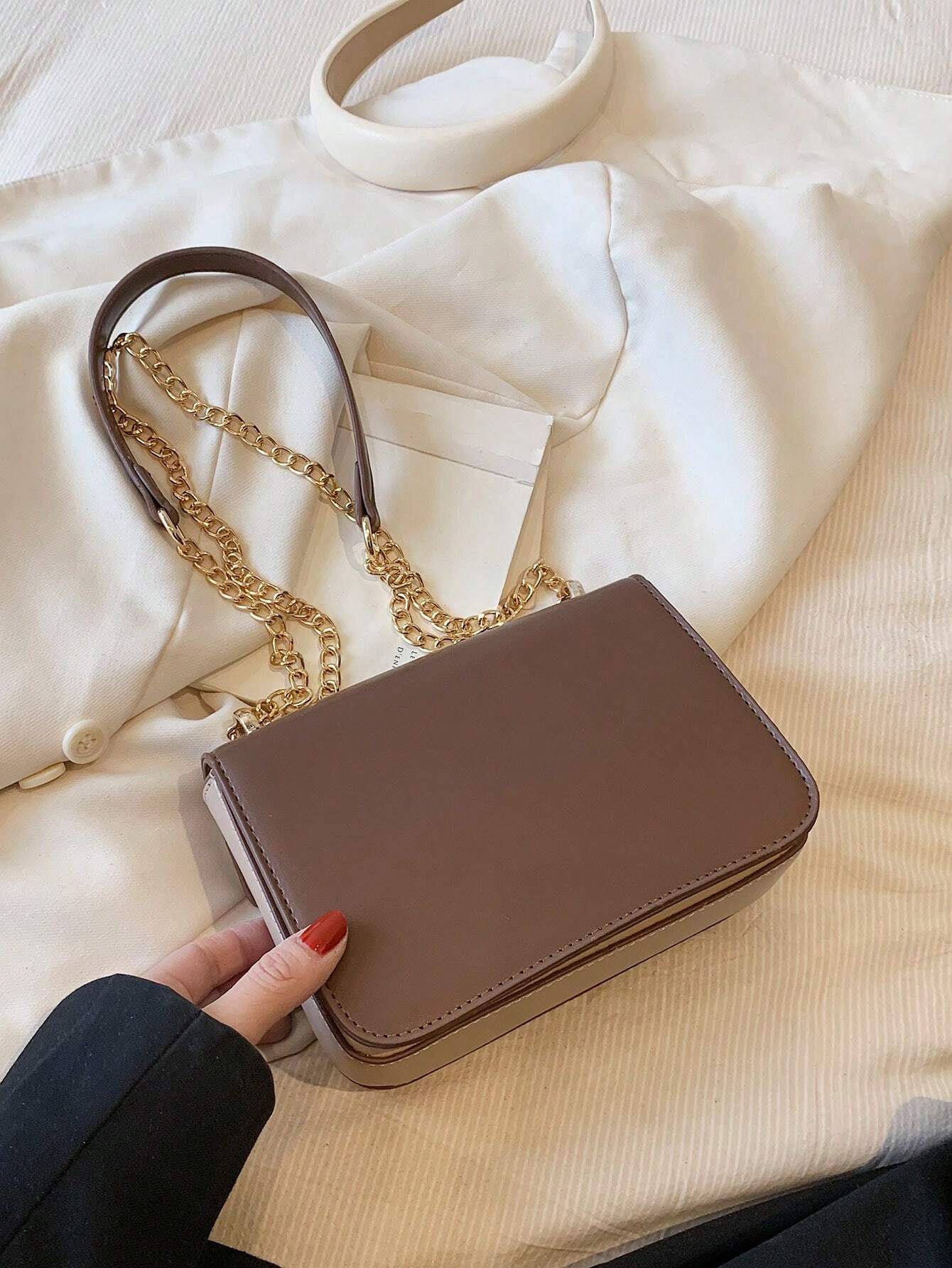 Mini Push Lock Chain Decor Flap Square Bag Shoulder Bag