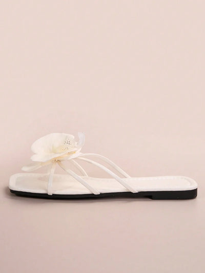 French Style Floral Strap Flat Slide Sandals