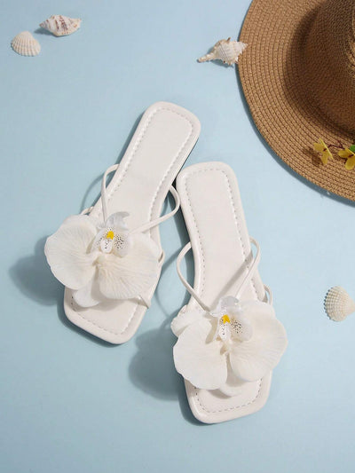 French Style Floral Strap Flat Slide Sandals