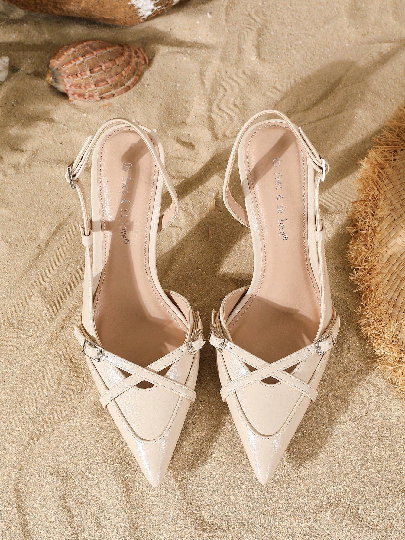 Women's Elegant Crisscross Strap Pointed Toe V-Cut Buckle High Heel Pumps