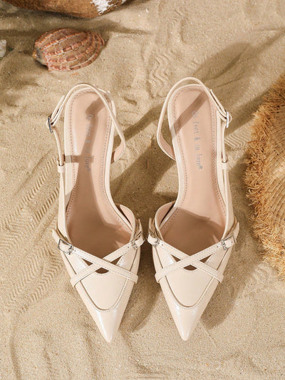 Women's Elegant Crisscross Strap Pointed Toe V-Cut Buckle High Heel Pumps