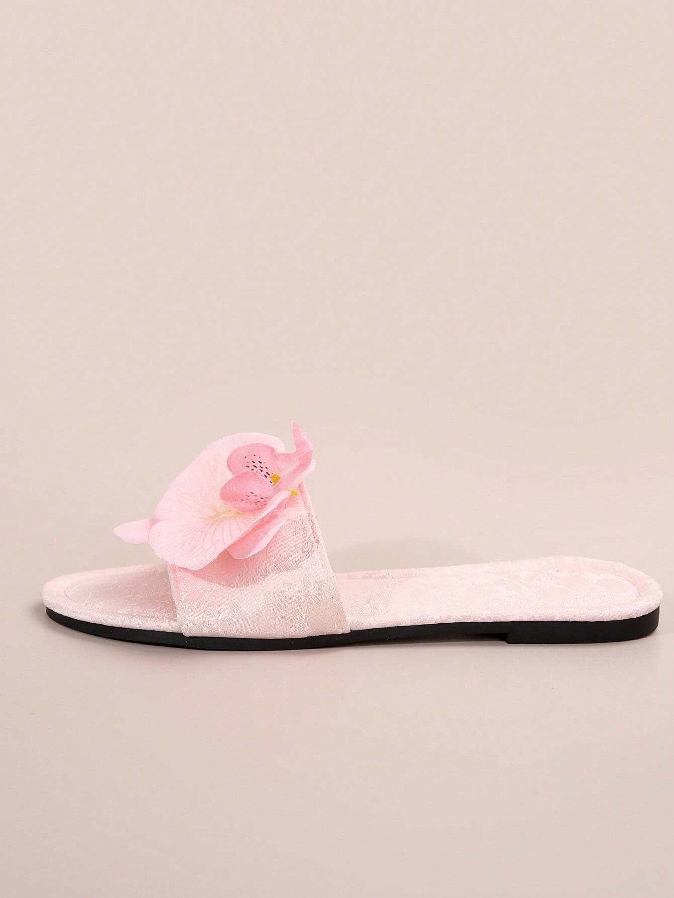 French Style Floral Strap Flat Slide Sandals