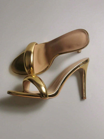 Fashionable Gold Strappy Stiletto Sandals
