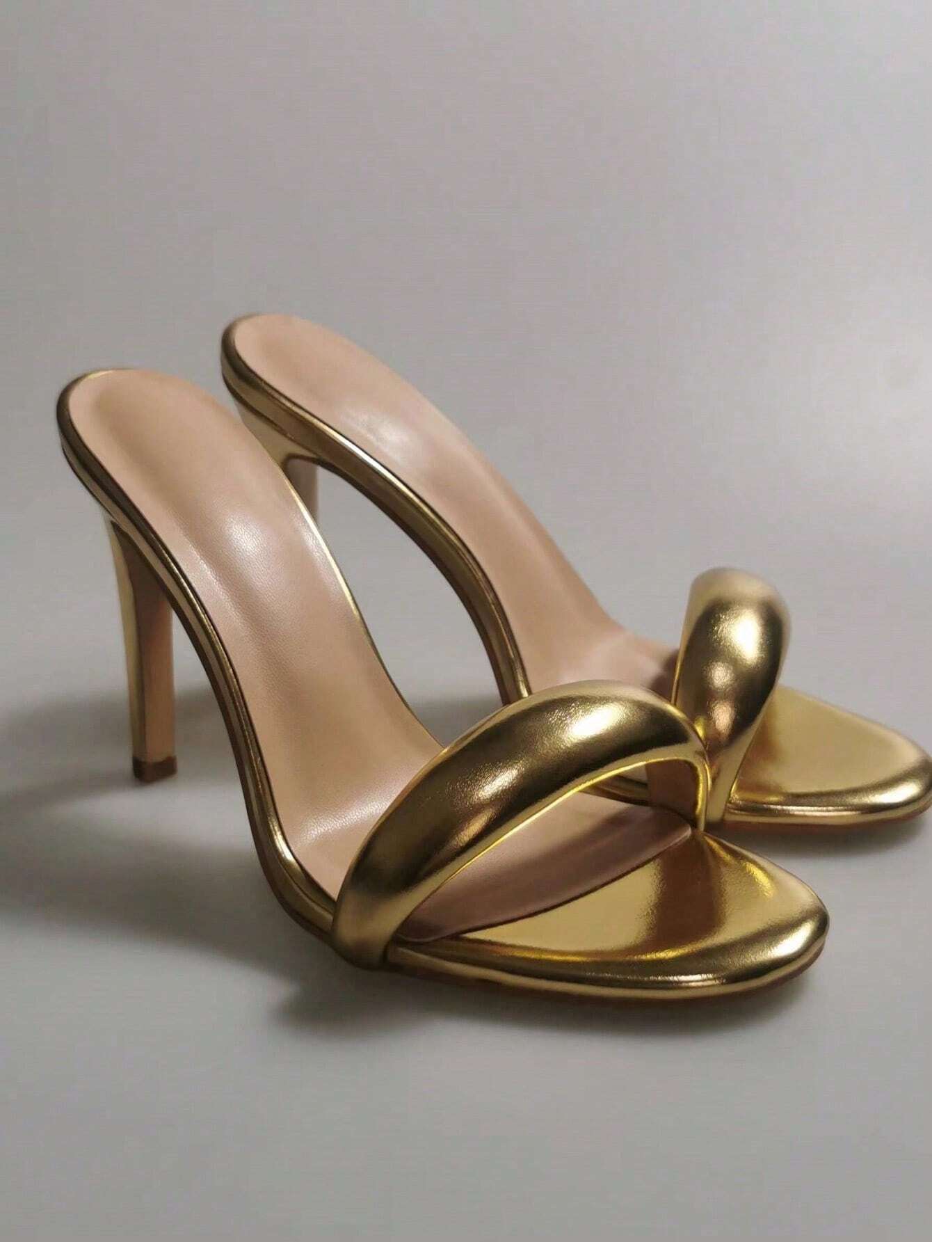 Fashionable Gold Strappy Stiletto Sandals