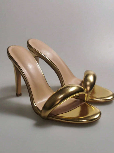 Fashionable Gold Strappy Stiletto Sandals