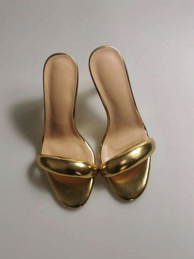 Fashionable Gold Strappy Stiletto Sandals