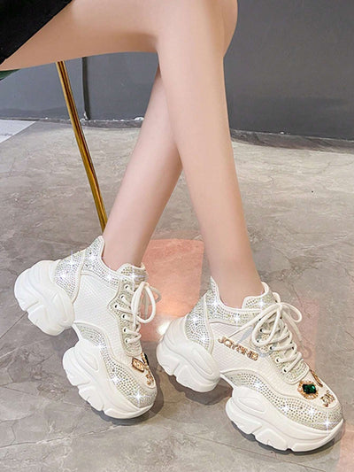New Women's Sports Shoes 2024 Summer Mesh Breathable Casual Shoes, With Rhinestones