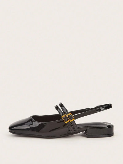 Holiday-Style Wine Red Round Toe Buckled Flat Shoes
