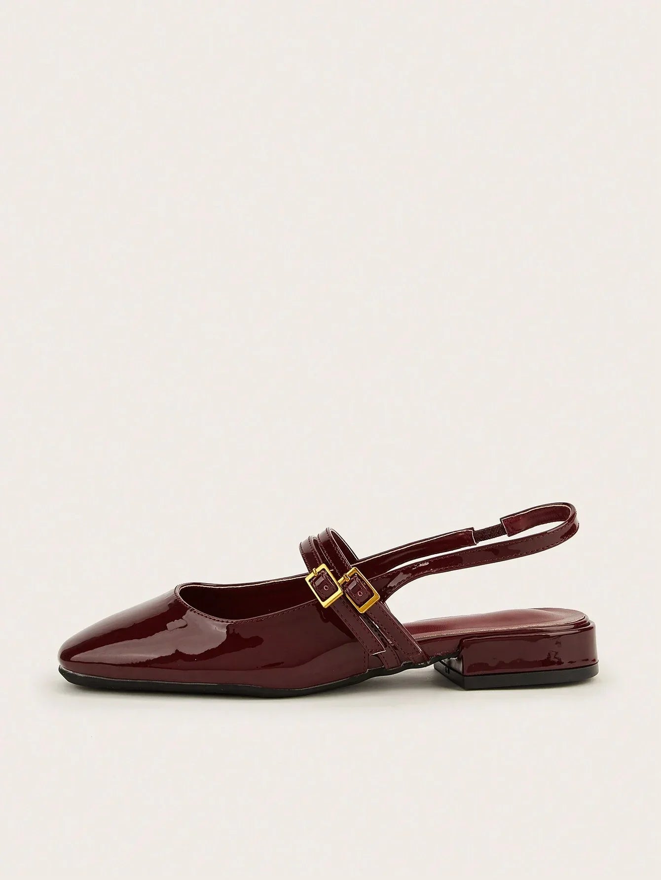 Holiday-Style Wine Red Round Toe Buckled Flat Shoes