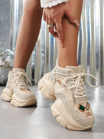 New Women's Sports Shoes 2024 Summer Mesh Breathable Casual Shoes, With Rhinestones