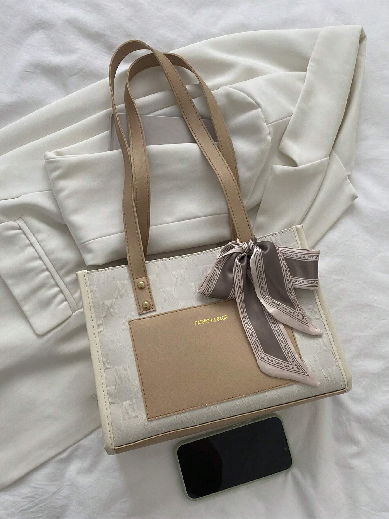 Bow Decor Lightweight,Business Casual Random Skinny Scarf Decor Square Bag