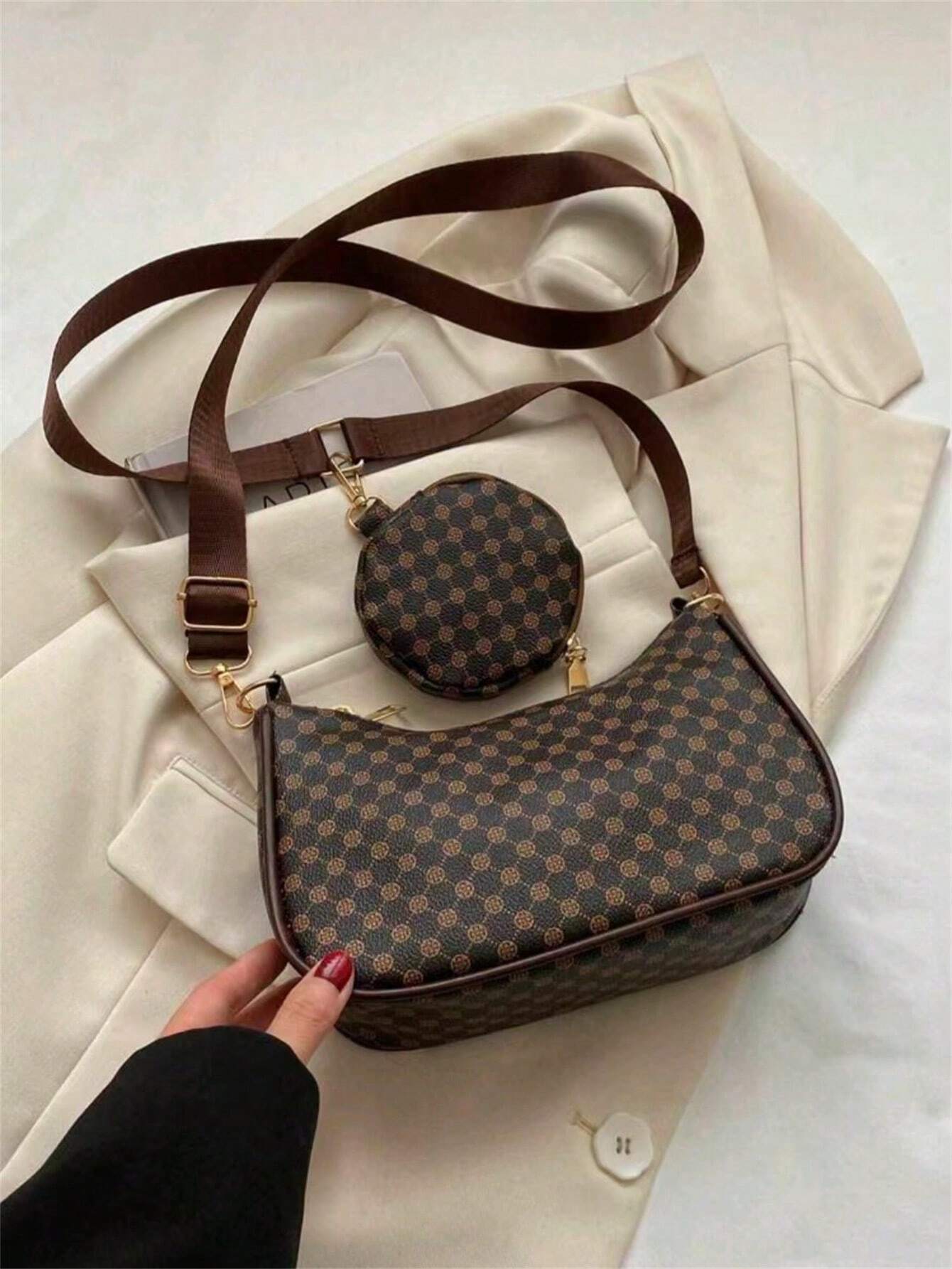 Geometric Print Hobo Bag Zipper With Coin Purse