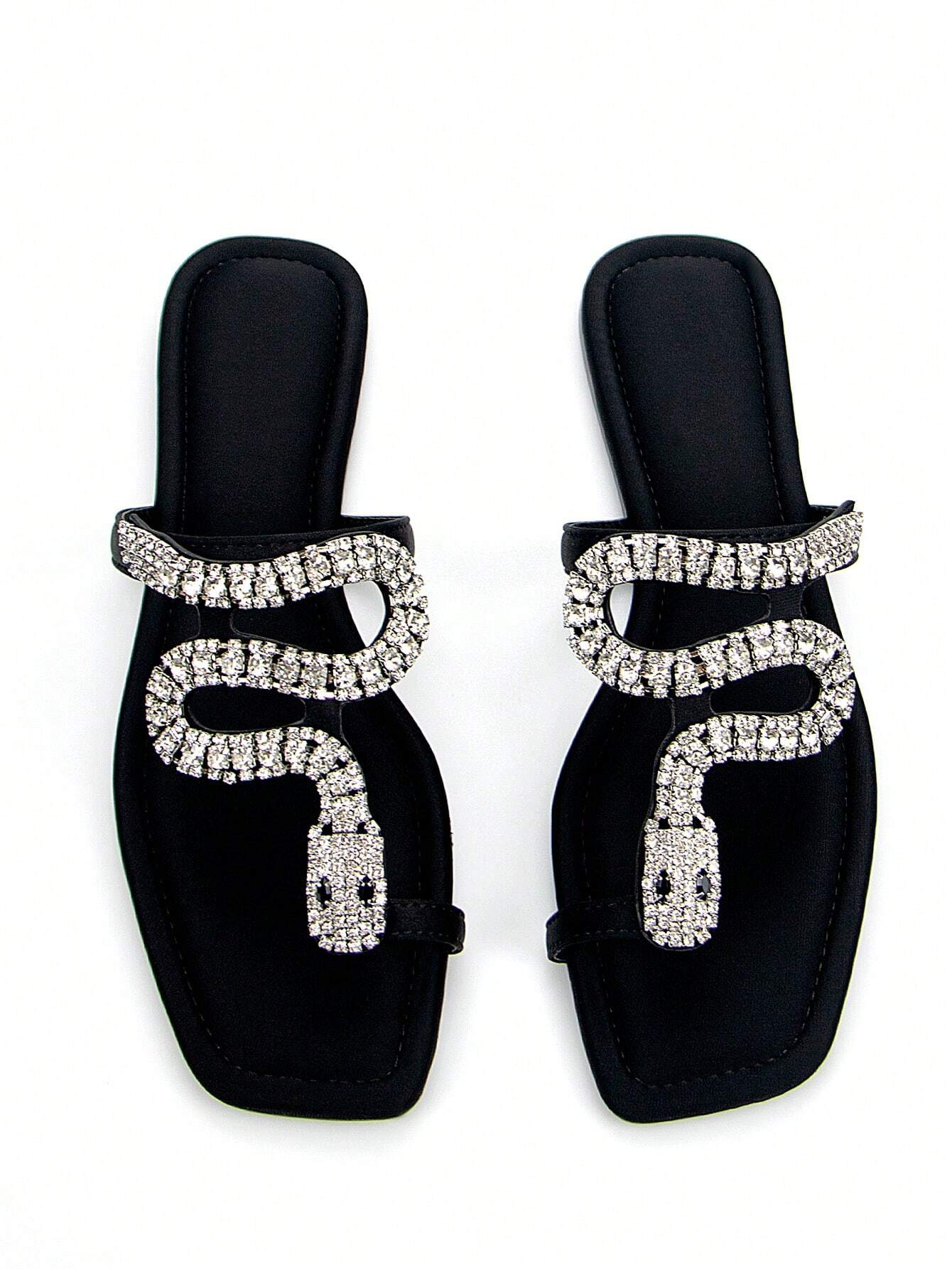 Women's Glamorous 3D Snake Crystal Chain Toe Slip-On Flat Mule Sandals