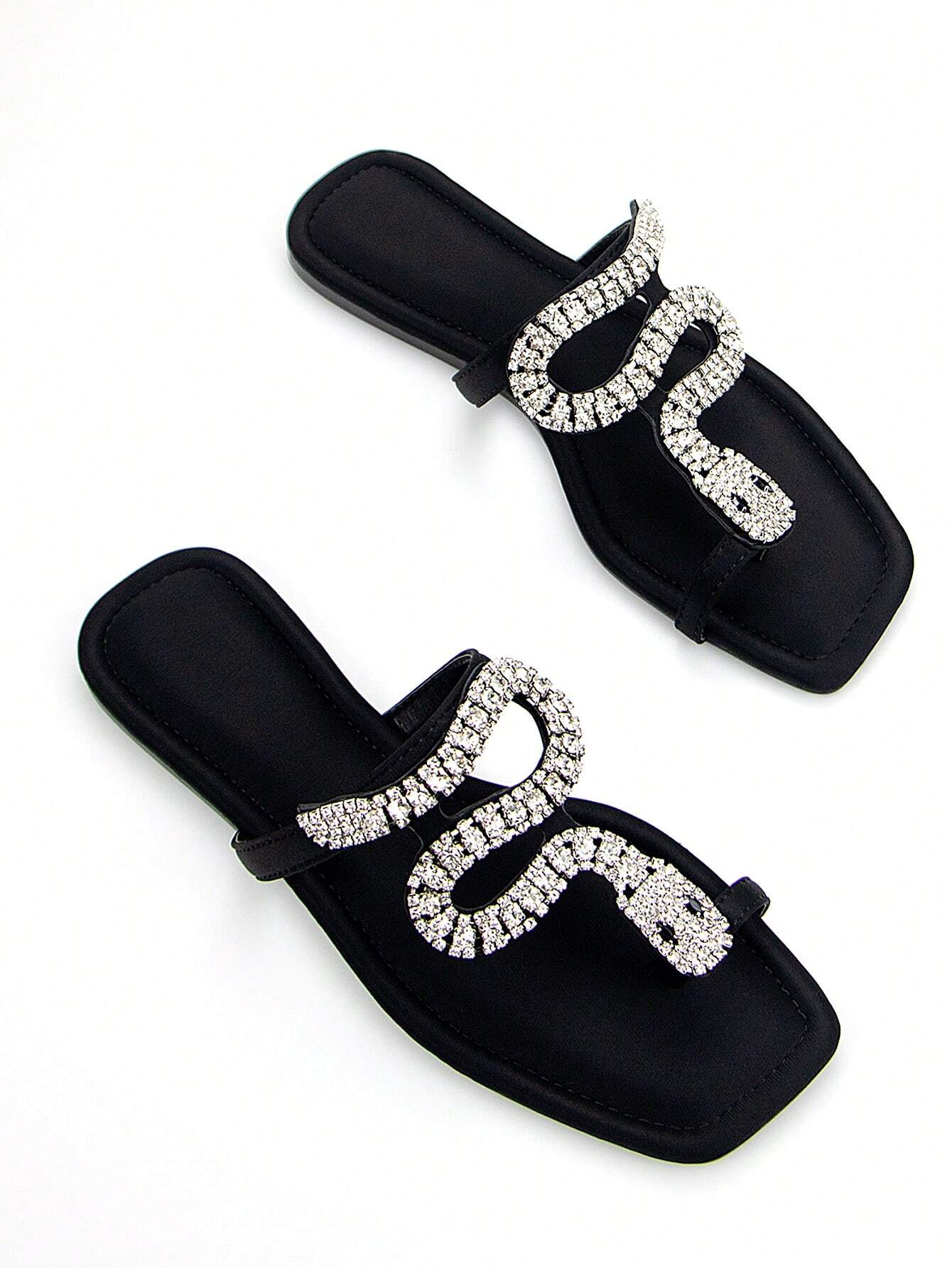Women's Glamorous 3D Snake Crystal Chain Toe Slip-On Flat Mule Sandals