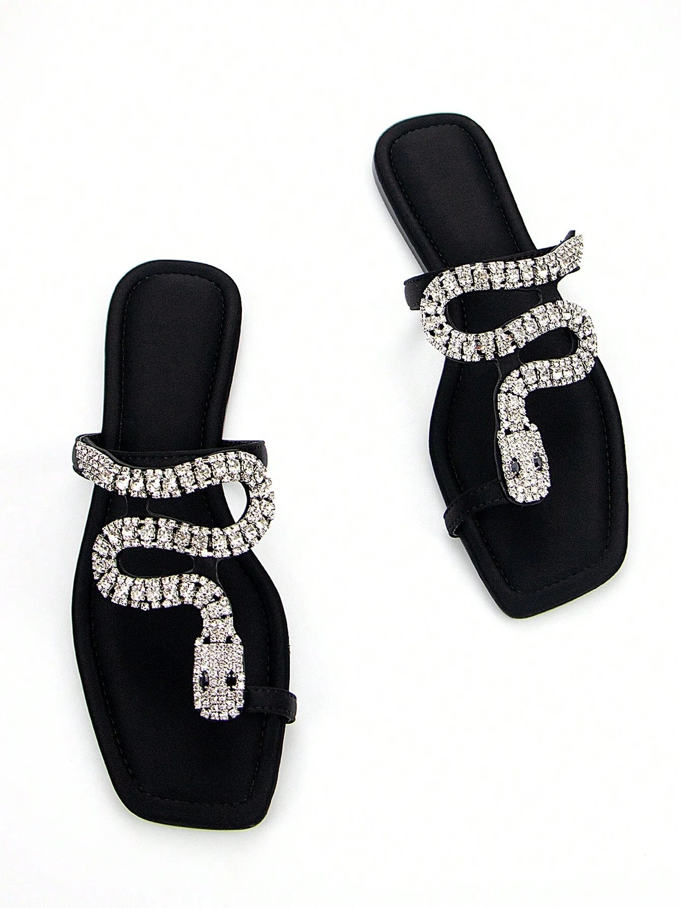 Women's Glamorous 3D Snake Crystal Chain Toe Slip-On Flat Mule Sandals
