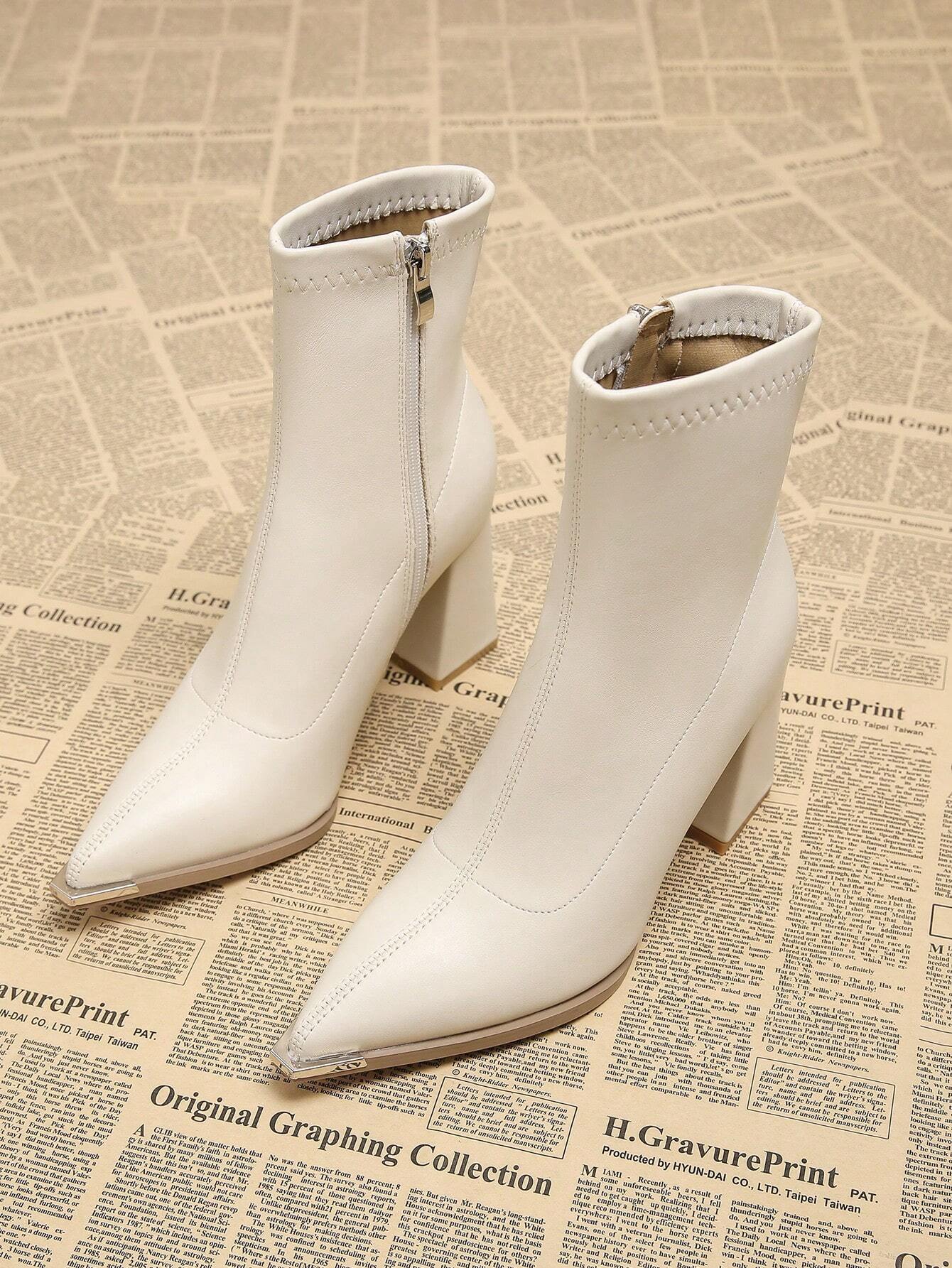 New Elegant Wine Red Thick Heel High Heel Pointed Toe Women Boots
