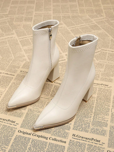 New Elegant Wine Red Thick Heel High Heel Pointed Toe Women Boots
