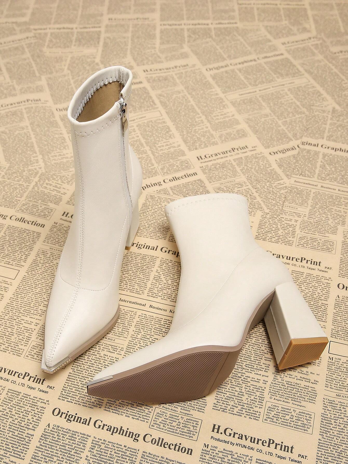 New Elegant Wine Red Thick Heel High Heel Pointed Toe Women Boots