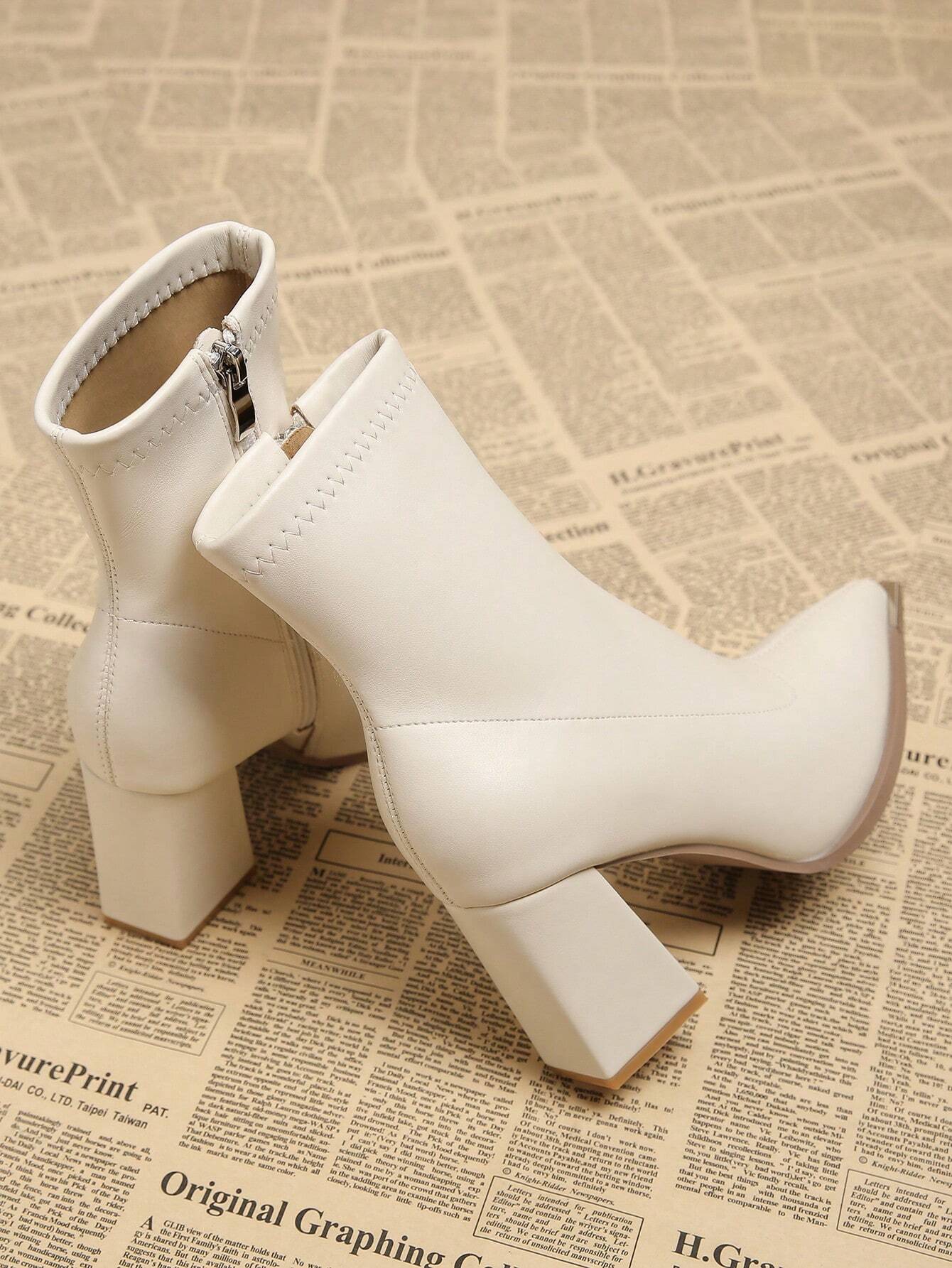 New Elegant Wine Red Thick Heel High Heel Pointed Toe Women Boots