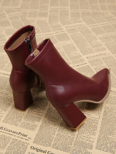 New Elegant Wine Red Thick Heel High Heel Pointed Toe Women Boots