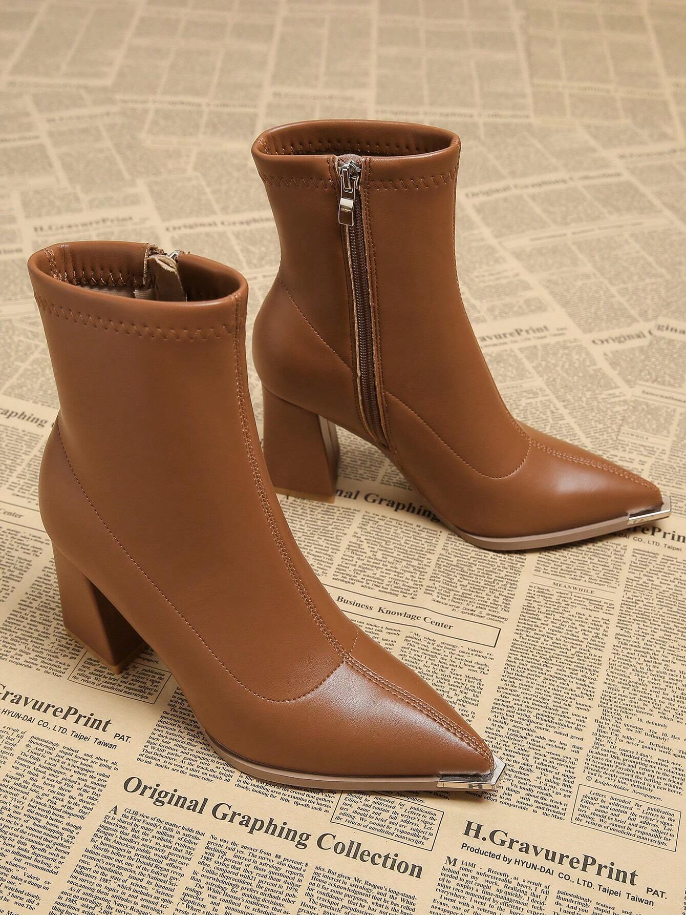 New Elegant Wine Red Thick Heel High Heel Pointed Toe Women Boots