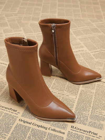 New Elegant Wine Red Thick Heel High Heel Pointed Toe Women Boots