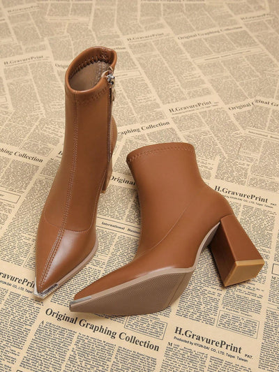 New Elegant Wine Red Thick Heel High Heel Pointed Toe Women Boots