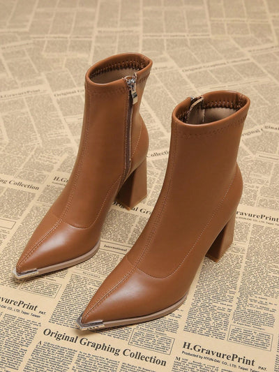 New Elegant Wine Red Thick Heel High Heel Pointed Toe Women Boots