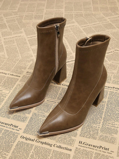 New Elegant Wine Red Thick Heel High Heel Pointed Toe Women Boots
