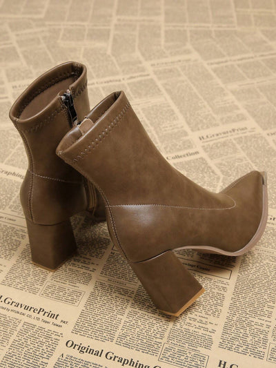 New Elegant Wine Red Thick Heel High Heel Pointed Toe Women Boots