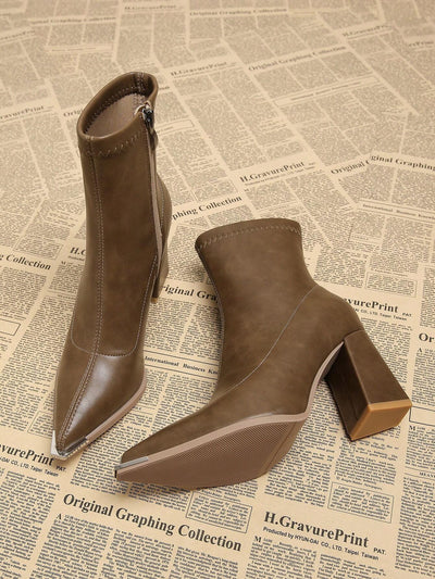 New Elegant Wine Red Thick Heel High Heel Pointed Toe Women Boots