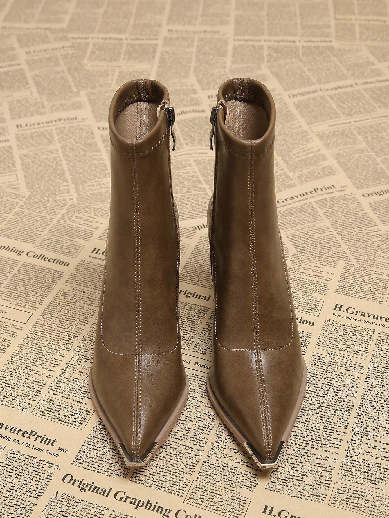 New Elegant Wine Red Thick Heel High Heel Pointed Toe Women Boots