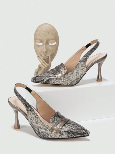 Snakeskin Embossed Pyramid Heeled Slingback Pumps