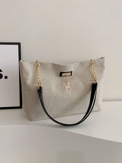 1pc Polyester Deer Decoration Large Capacity Zipper Closure Fashion Shoulder Tote Bag